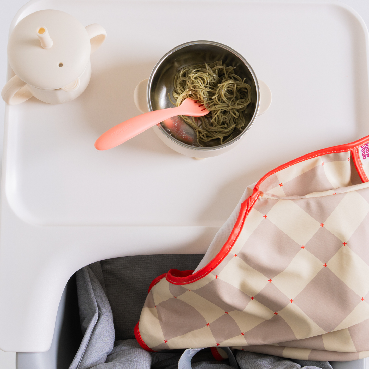 All-Covered Smock Bib - Check Beige