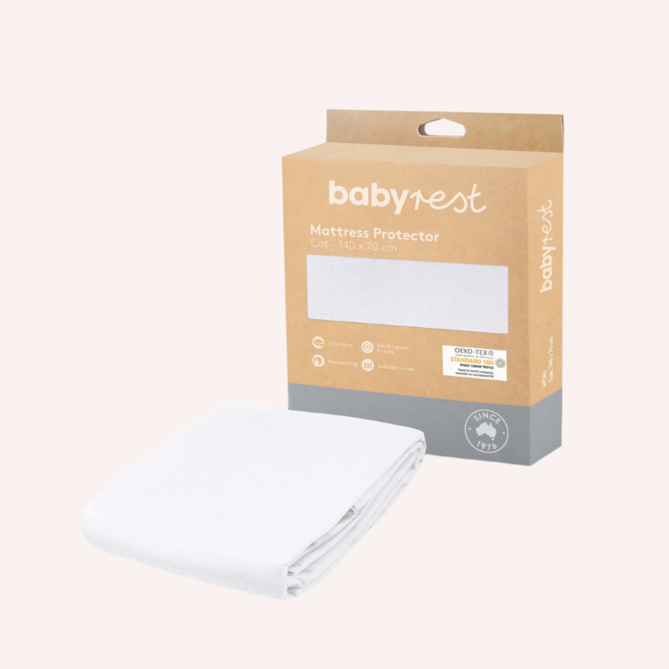 BabyRest Waterproof Cot Mattress Protector (package)