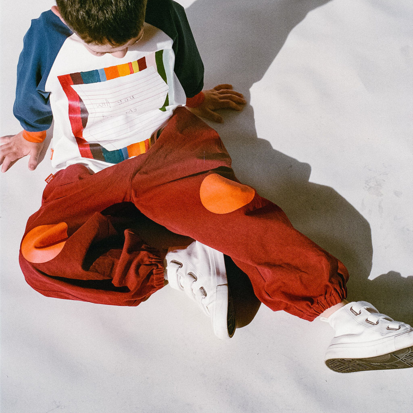 Burgundy Barrel Pants - Orange Knees
