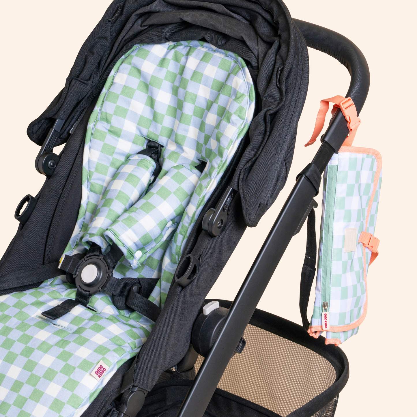 Cosy Pram Liner and Harness Protector - Sage Green Check