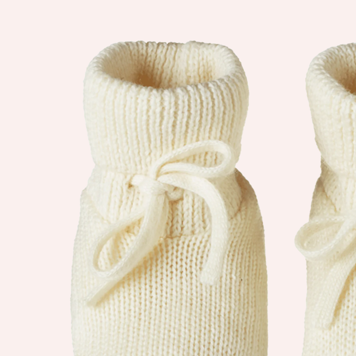 Merino Knit Drawstring Booties - Natural