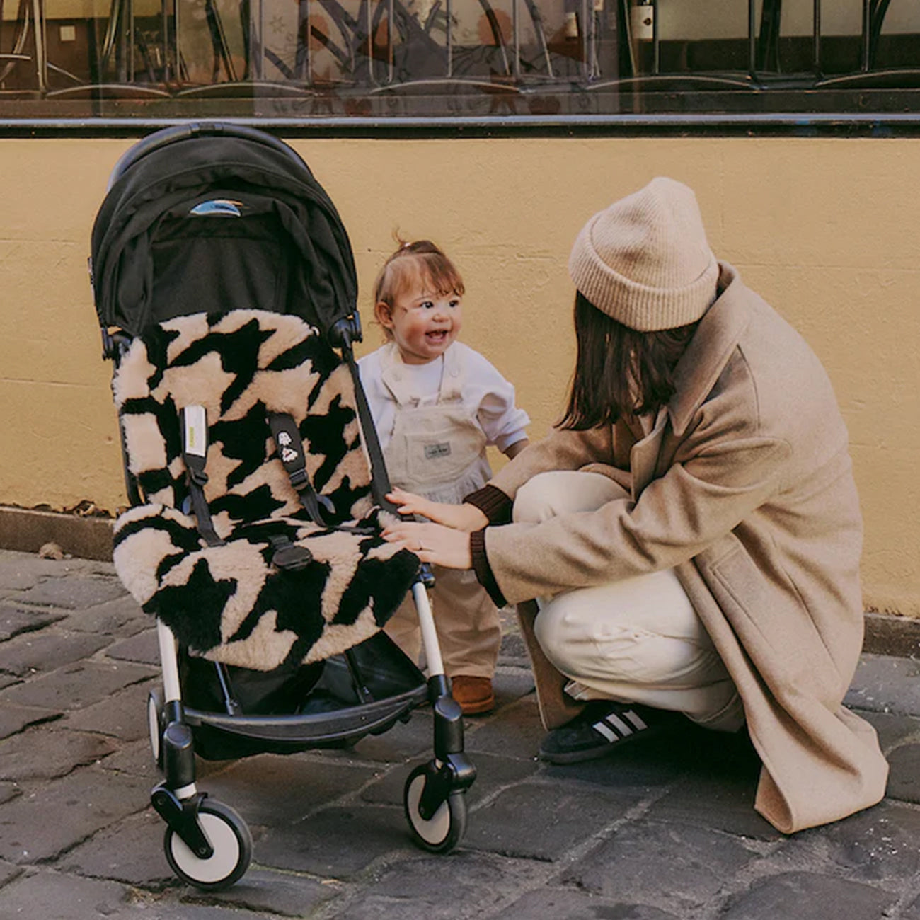 The Pram Puff - Houndstooth Biscuit & Black