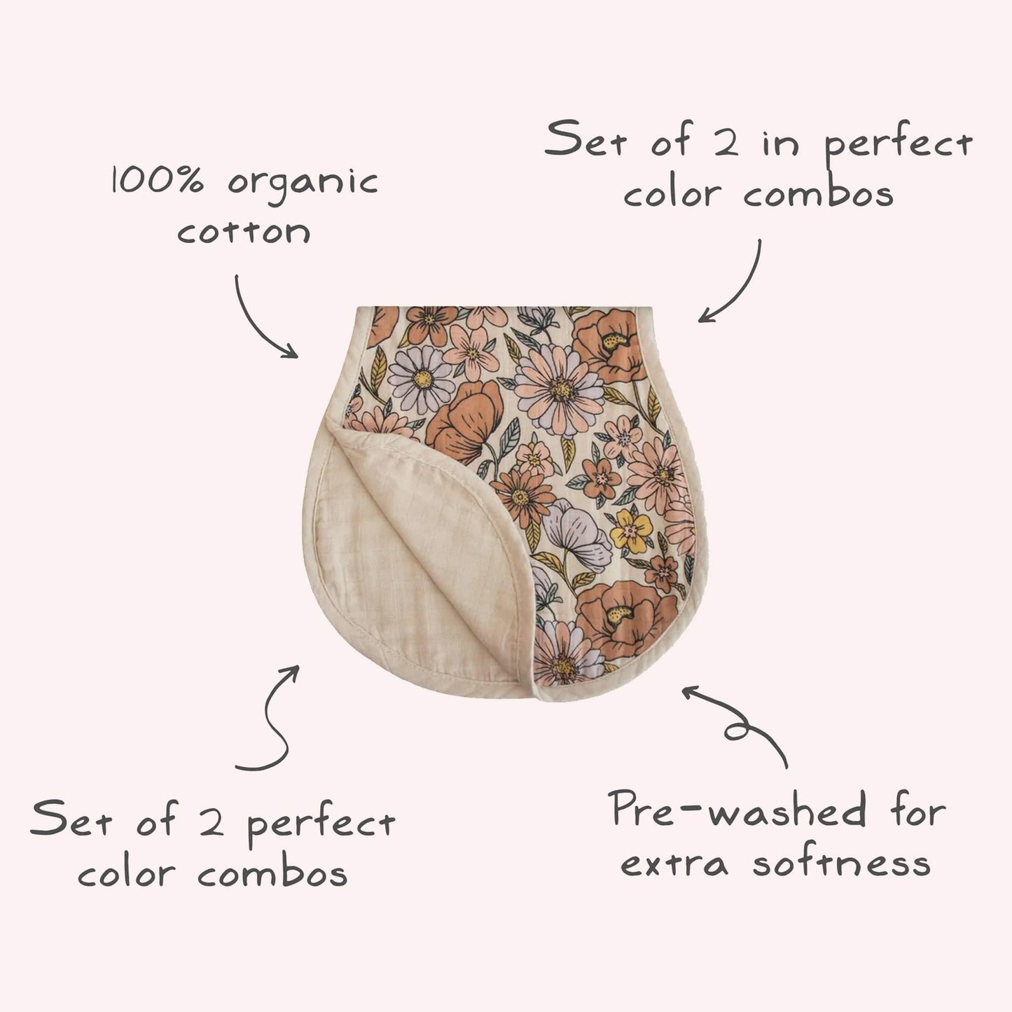 Mushie Burp Cloths - 2pk - Blush & Fog