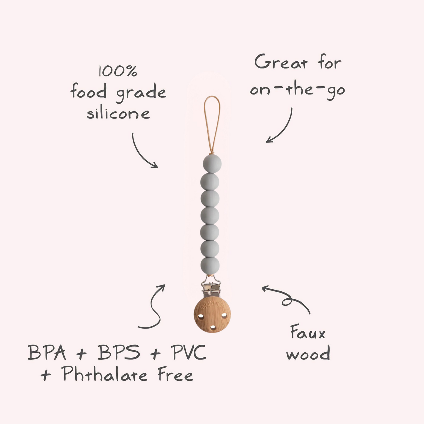 Mushie Pacifier Clip Halo - Stone