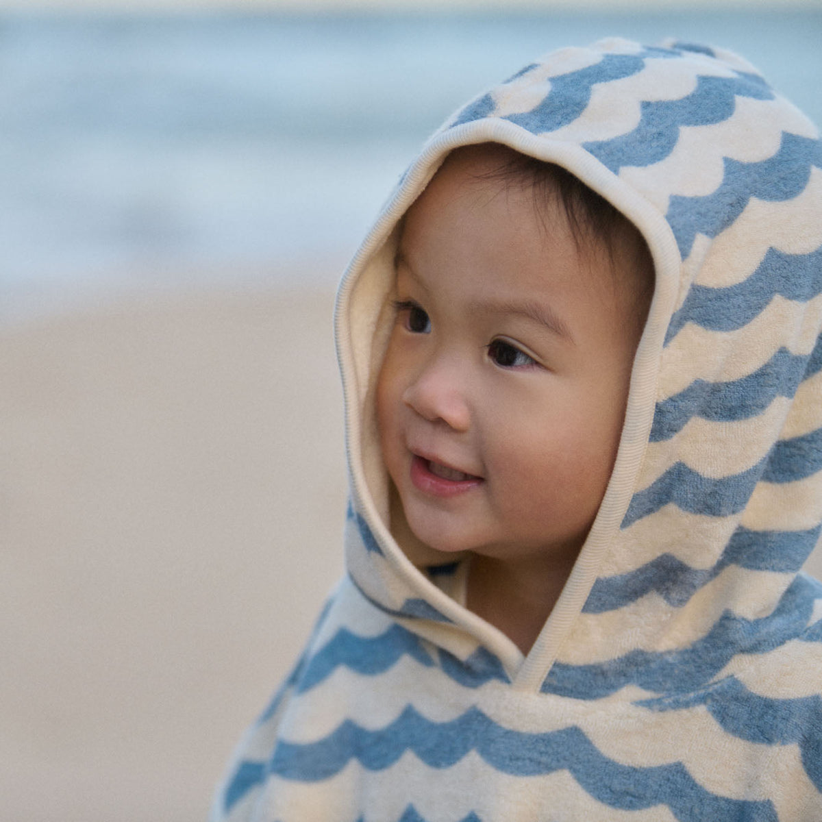 Organic Cotton Poncho Towel - Waves Print