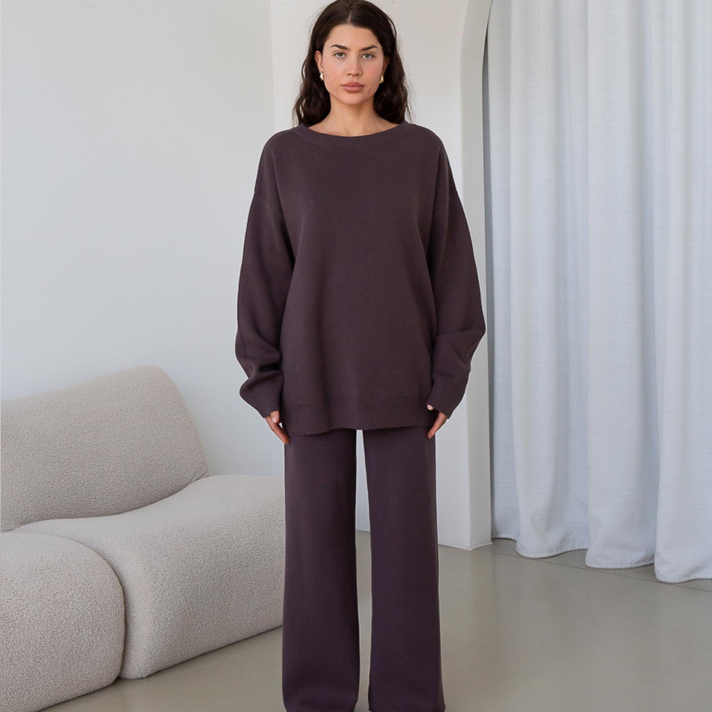 Organic Cotton Knit Sweater - Chocolate