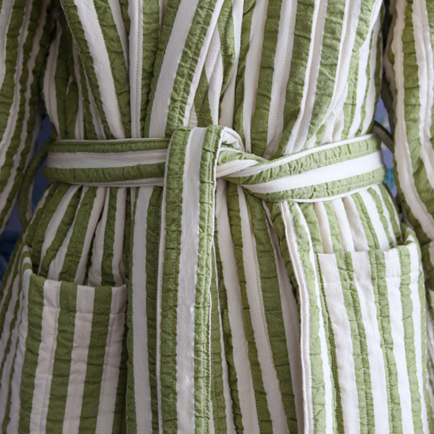 Quilted Robe - Pistachio Seersucker