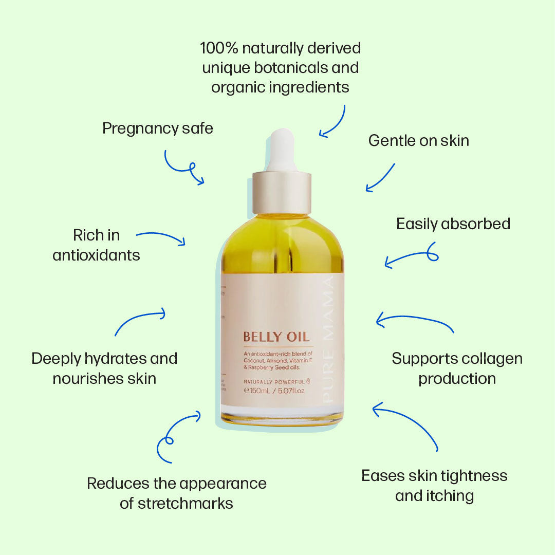 An organic and lightweight belly oil that soothes and adds essential hydration to your growing body.