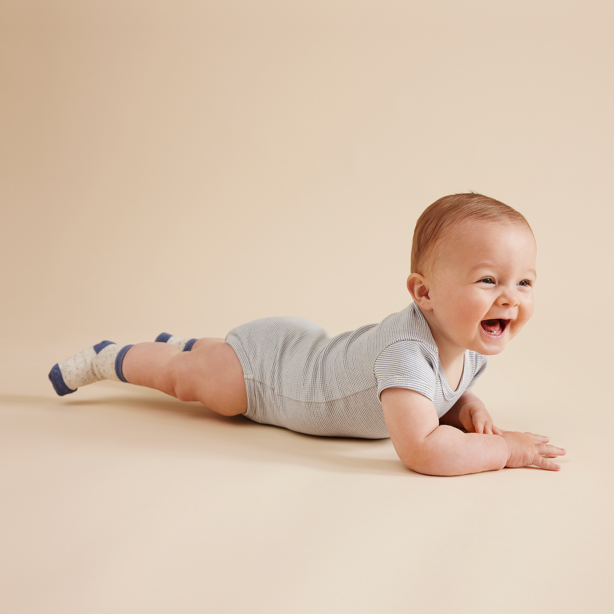 Organic Stripe Rib Bodysuit - Rain Drop