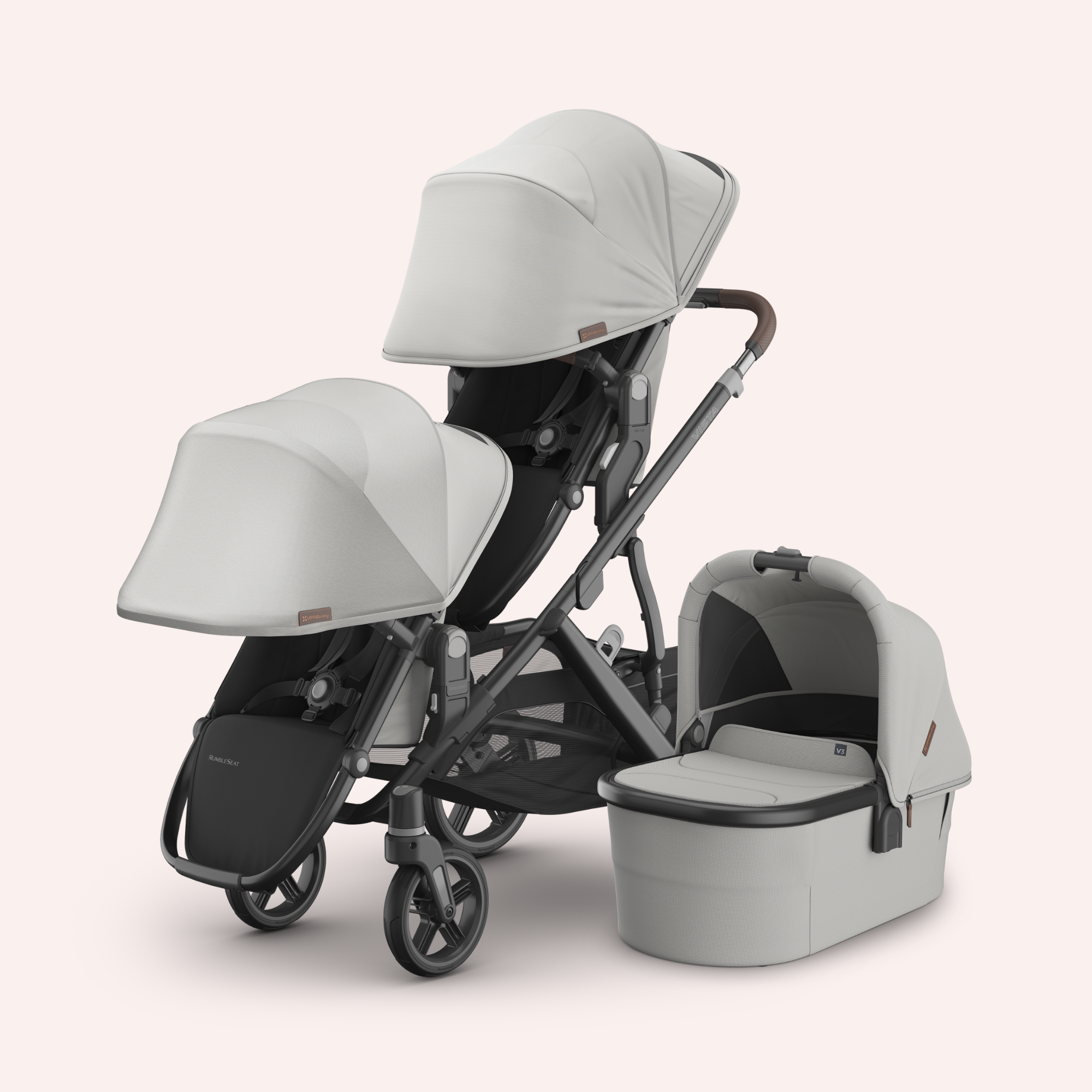 uppababy vista white marl UPPAbaby VISTA V3 Double Pram - Pearl Grey Jacquard (Savannah) by UPPAbaby