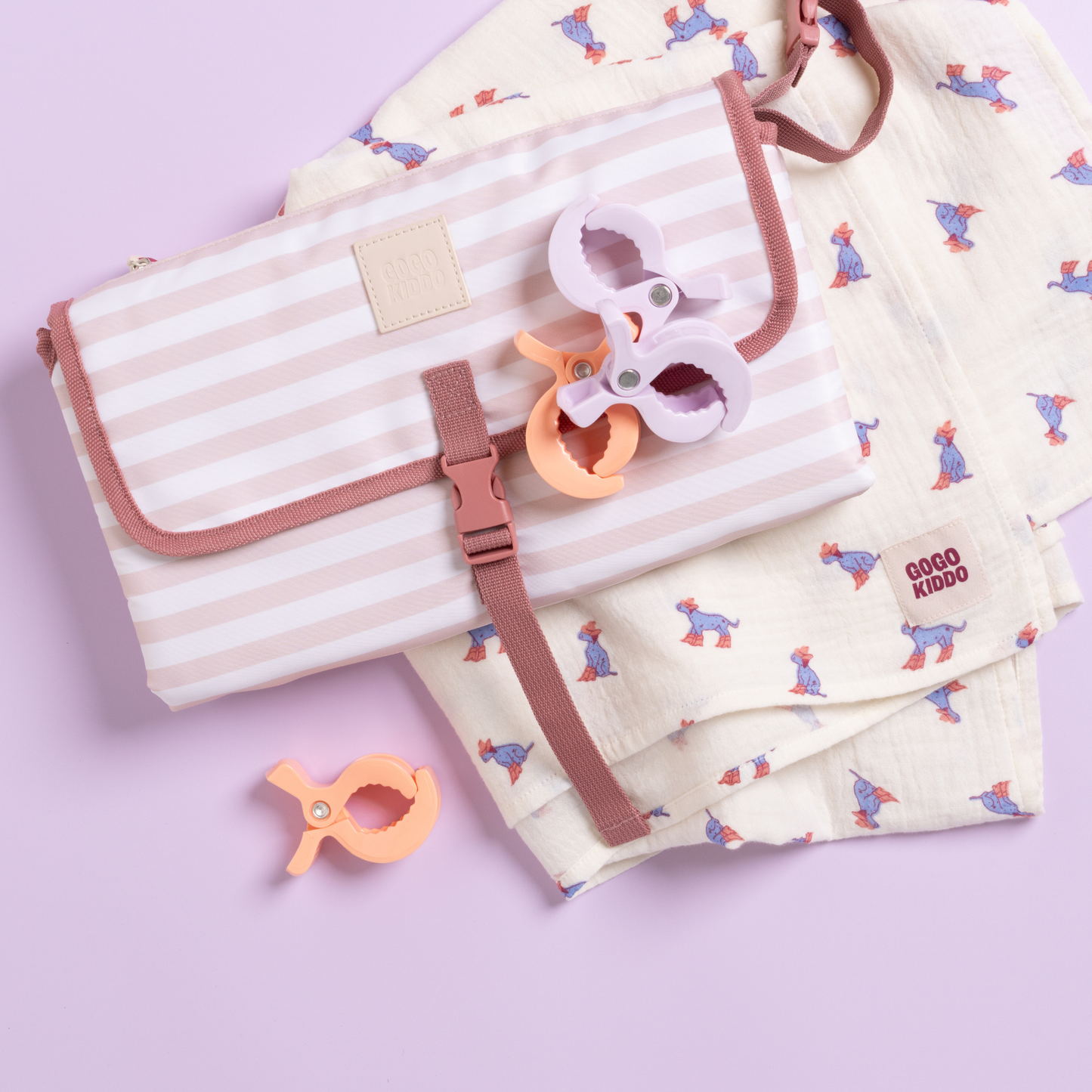 Really Handy Pram and Car Clips 4-Pack - Lilac/Peach