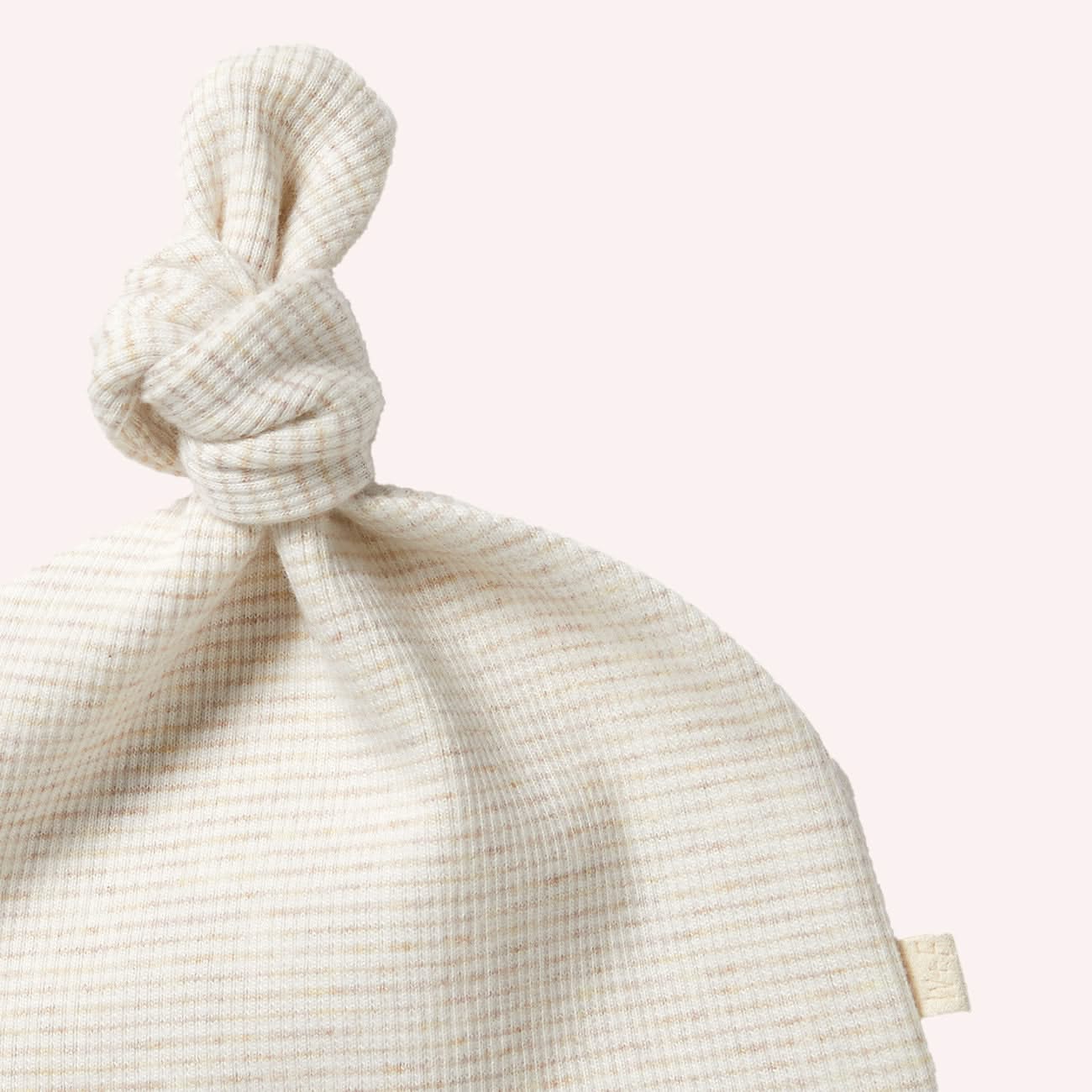 Organic Stripe Rib Knot Hat - Oatmeal