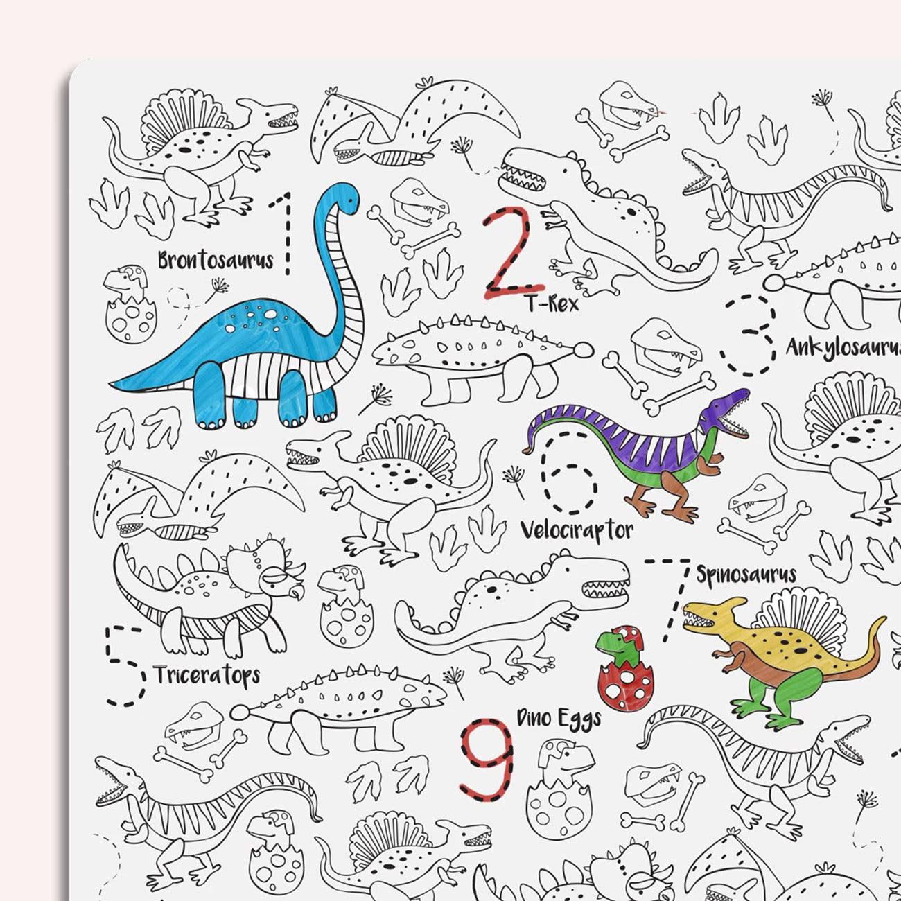 Reusable Colour In Placemat ABC - Dino Roar
