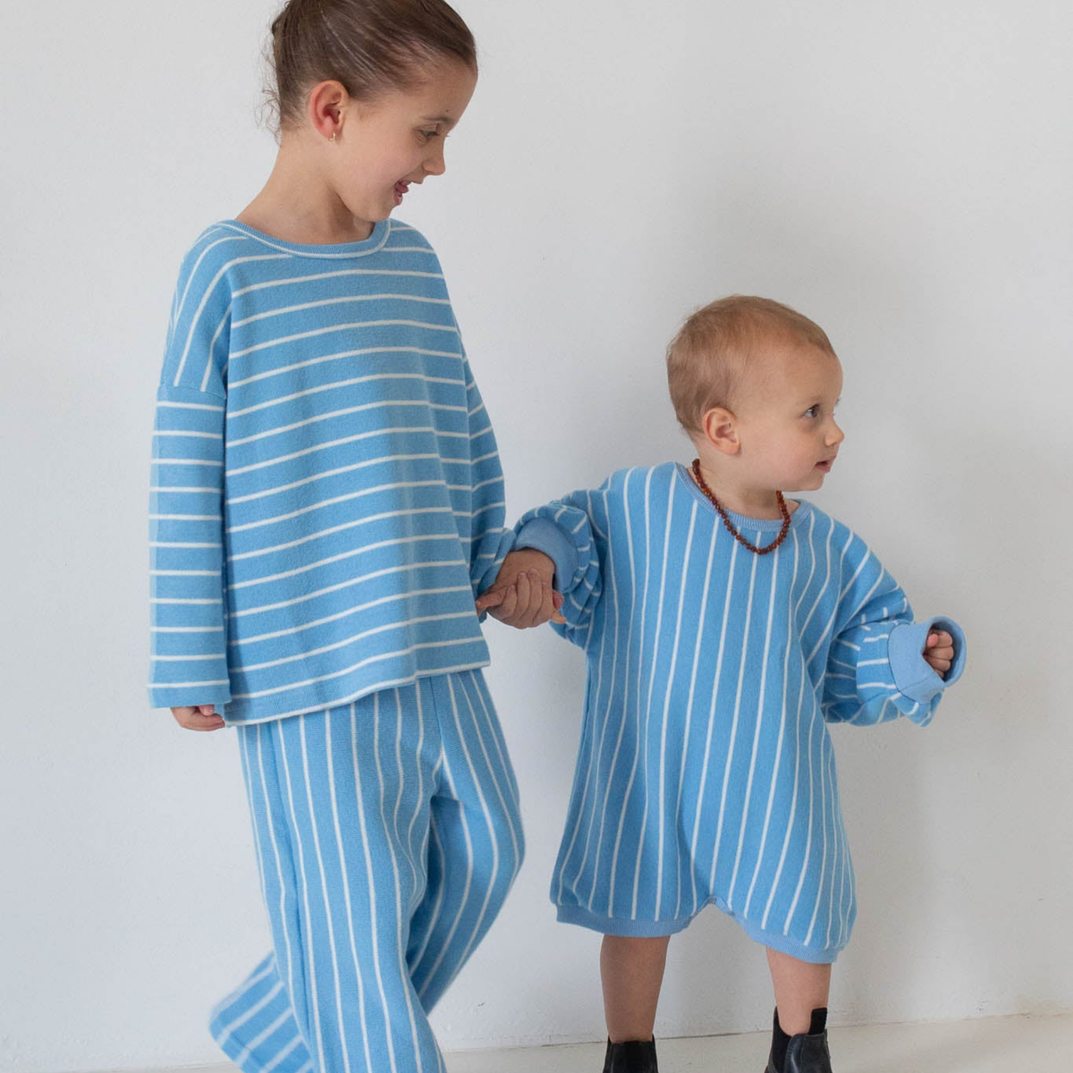 Addie Cotton Stripe Romper - Blue/White Stripe