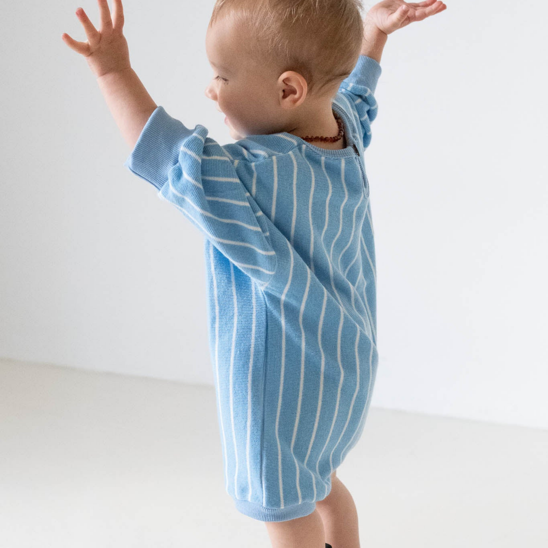 Addie Cotton Stripe Romper - Blue/White Stripe
