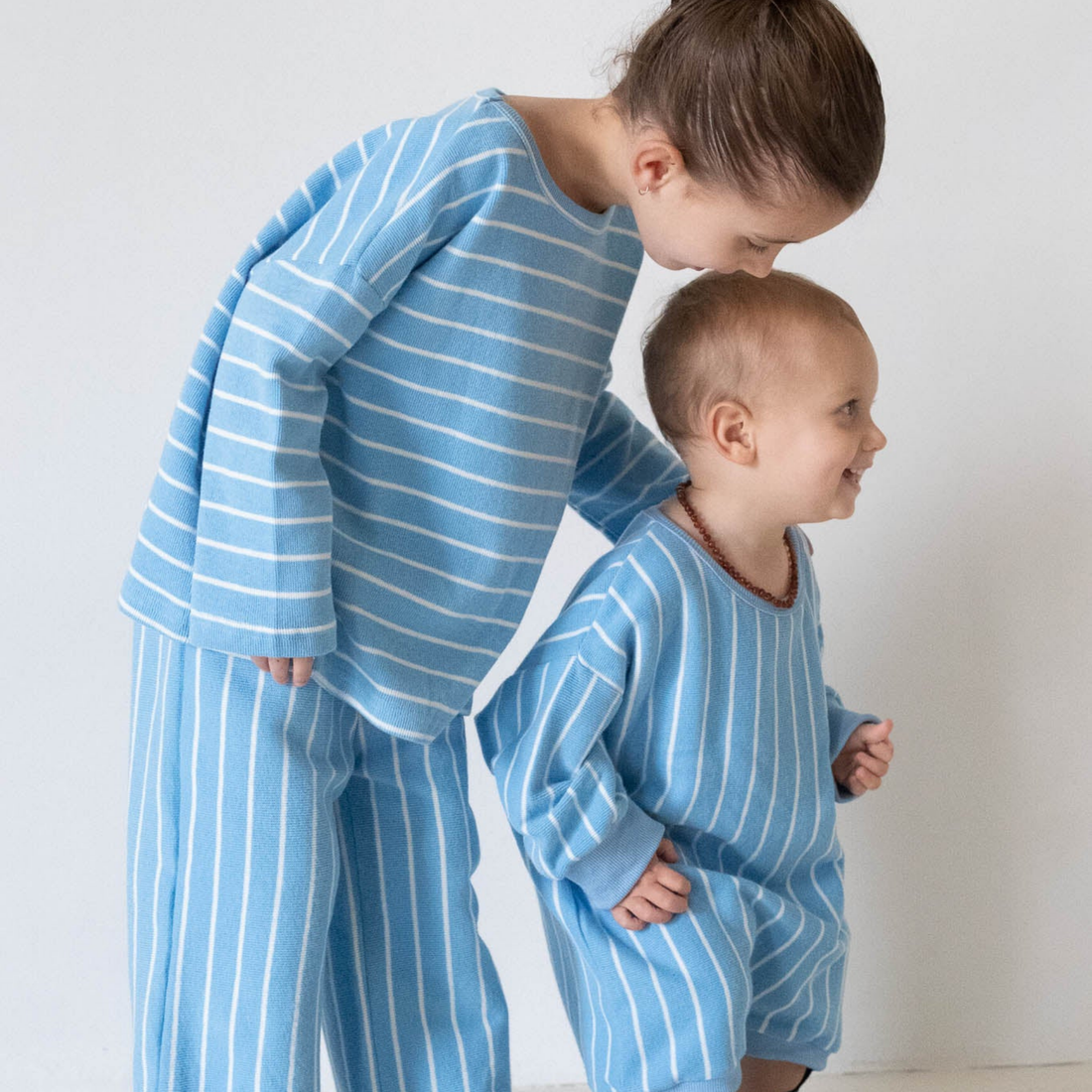 Addie Cotton Stripe Romper - Blue/White Stripe