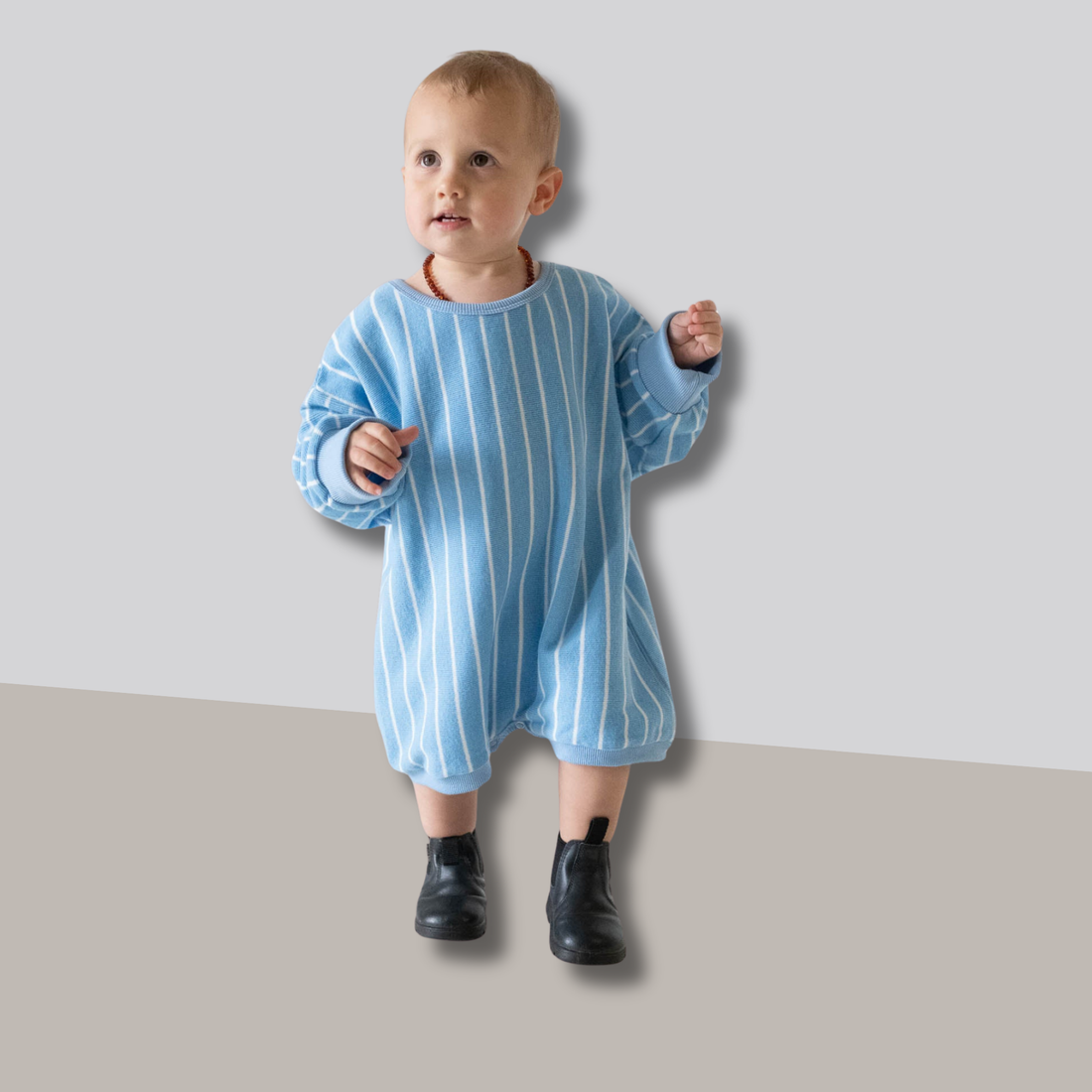 Addie Cotton Stripe Romper - Blue/White Stripe