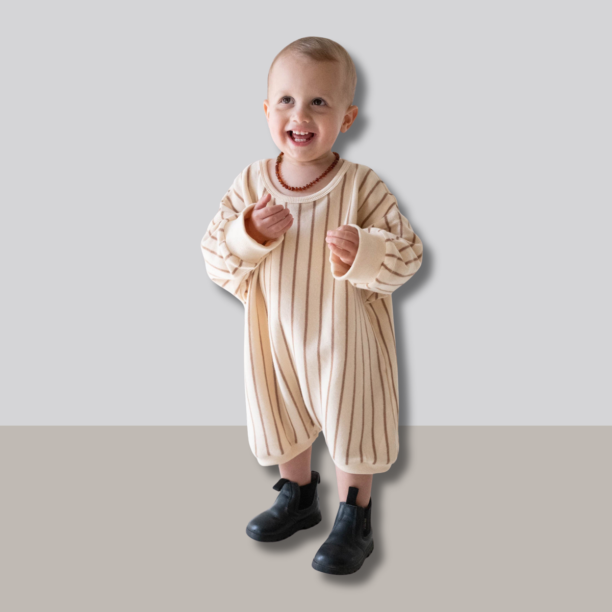 Addie Cotton Stripe Romper - Cream/Latte Stripe