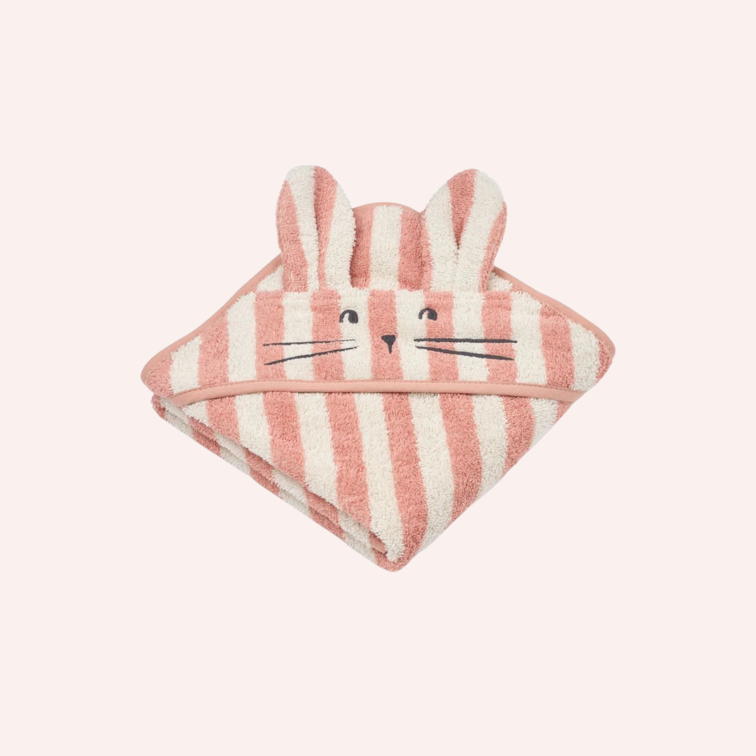 Albert Hooded Baby Towel - Coral Blush/Creme de la Creme Stripe