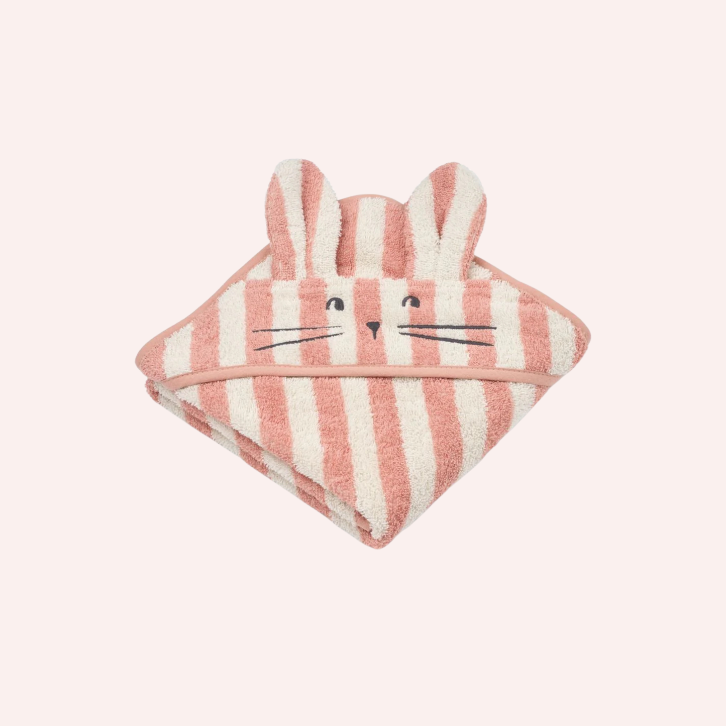 Albert Hooded Baby Towel - Coral Blush/Creme de la Creme Stripe