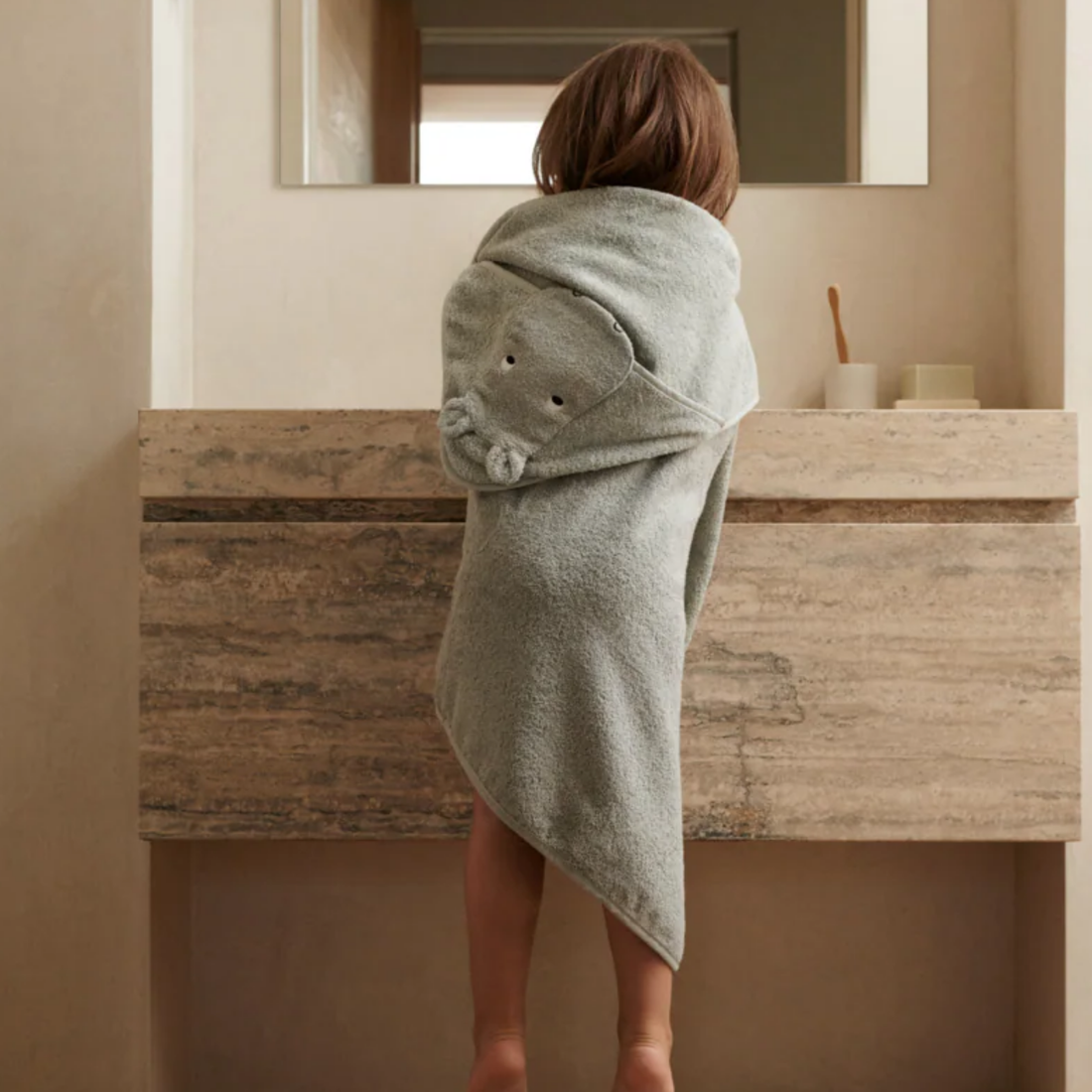 Albert Hooded Baby Towel - Hippo Dove Blue