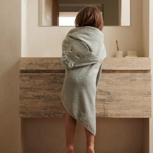 Albert Hooded Baby Towel - Hippo Dove Blue