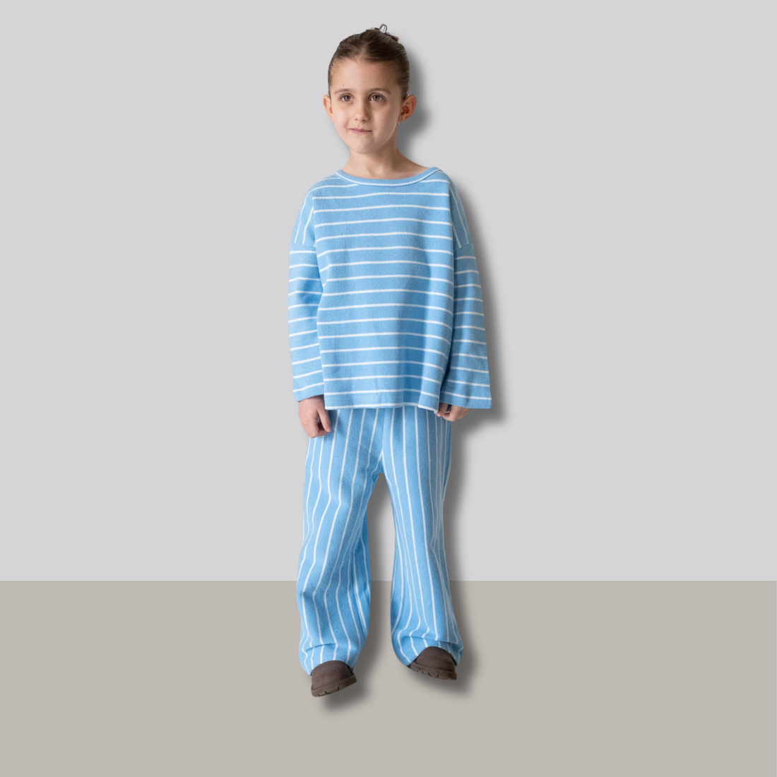 Alma Cotton Stripe Long Sleeve Set - Blue/White Stripe