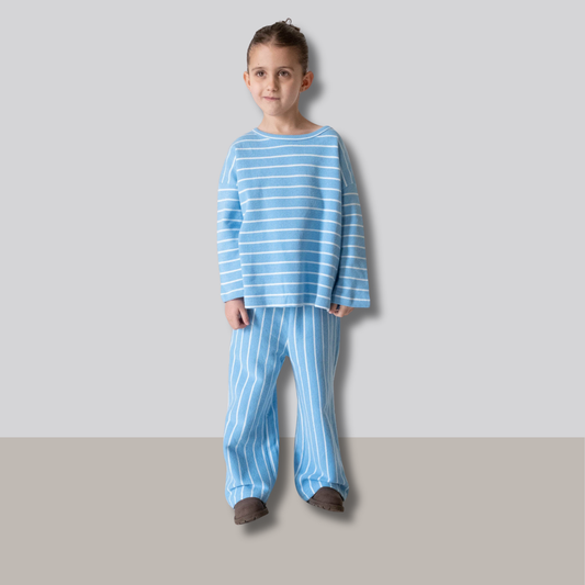 Alma Cotton Stripe Long Sleeve Set - Blue/White Stripe