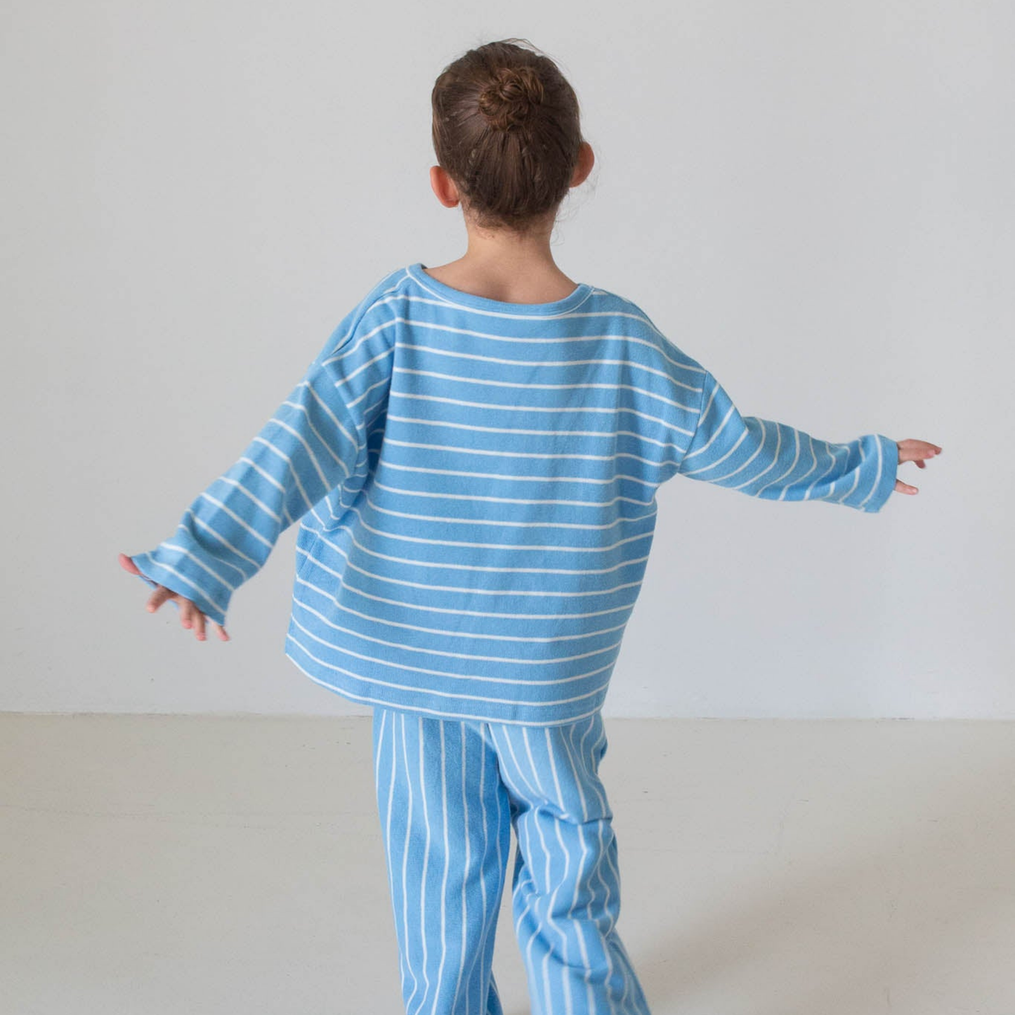 Alma Cotton Stripe Long Sleeve Set - Blue/White Stripe