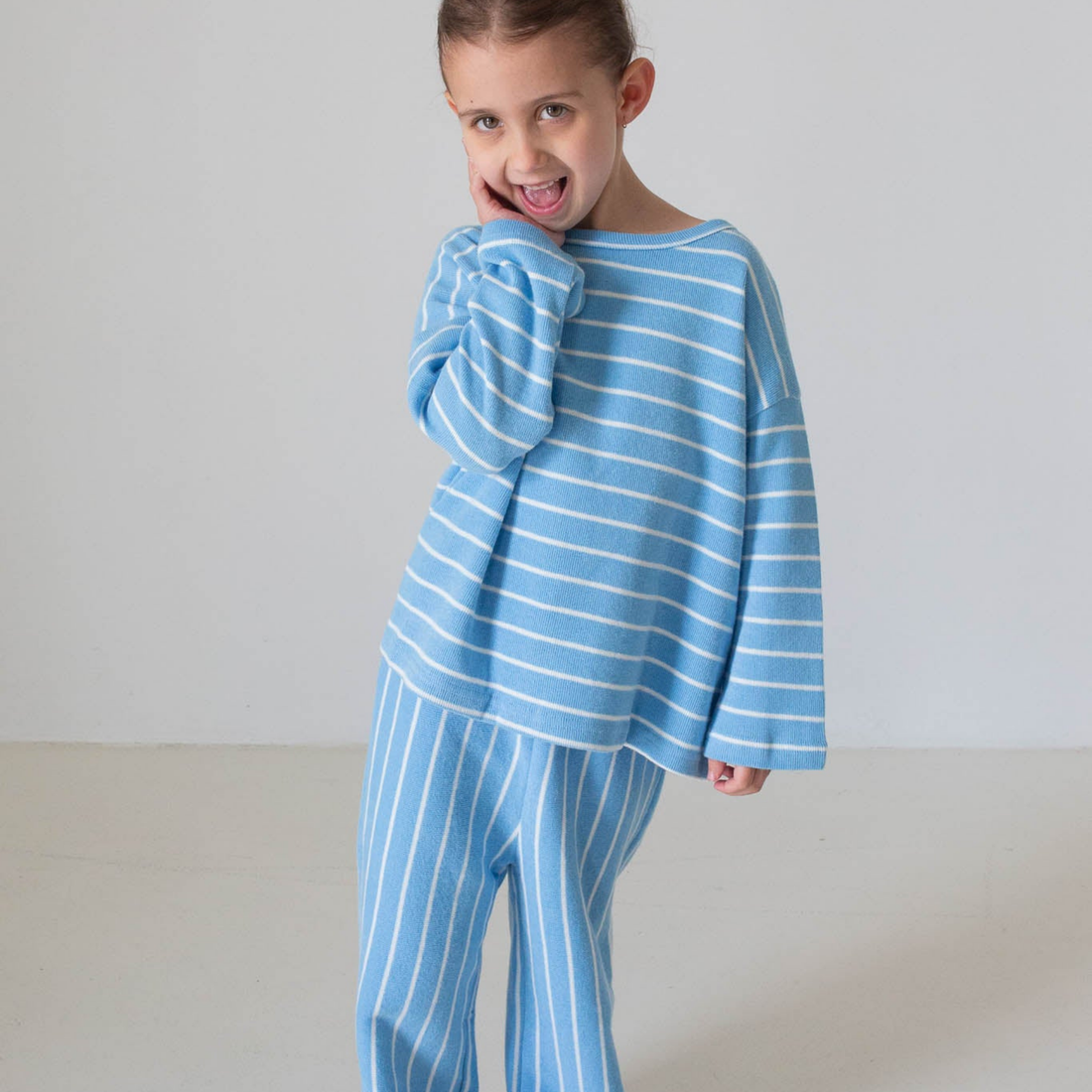 Alma Cotton Stripe Long Sleeve Set - Blue/White Stripe
