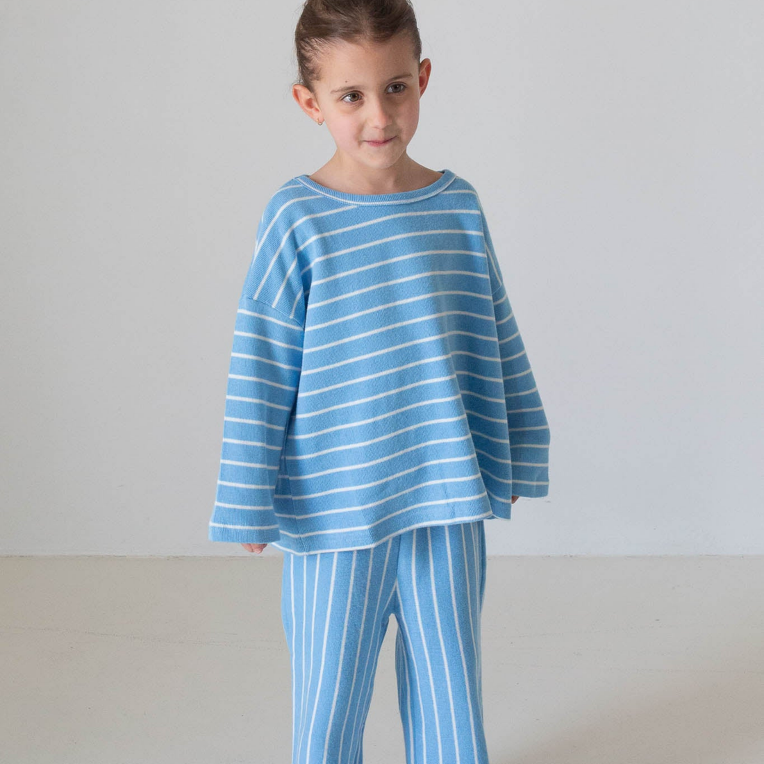 Alma Cotton Stripe Long Sleeve Set - Blue/White Stripe