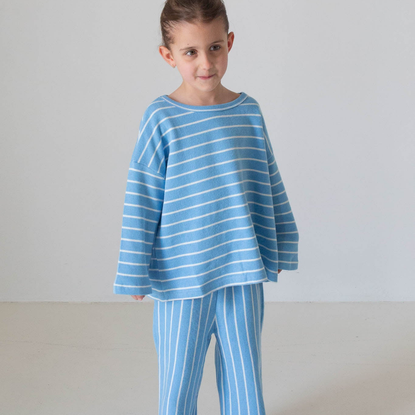 Alma Cotton Stripe Long Sleeve Set - Blue/White Stripe