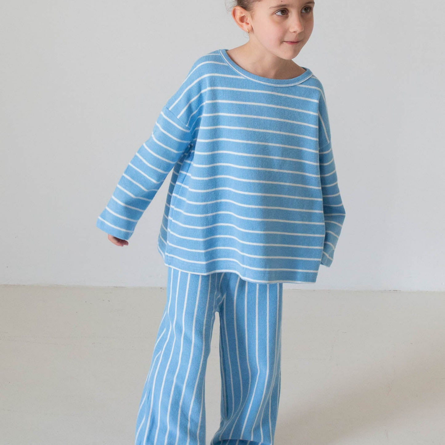 Alma Cotton Stripe Long Sleeve Set - Blue/White Stripe