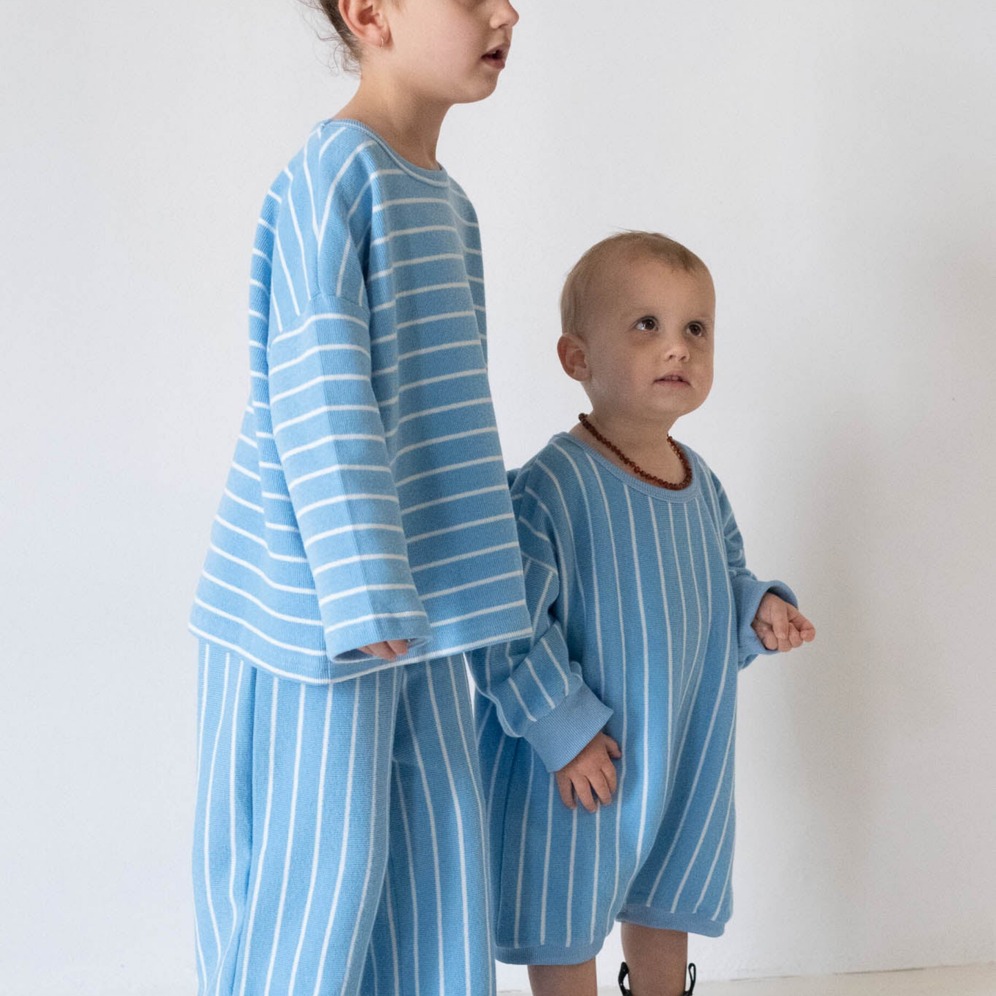 Alma Cotton Stripe Long Sleeve Set - Blue/White Stripe