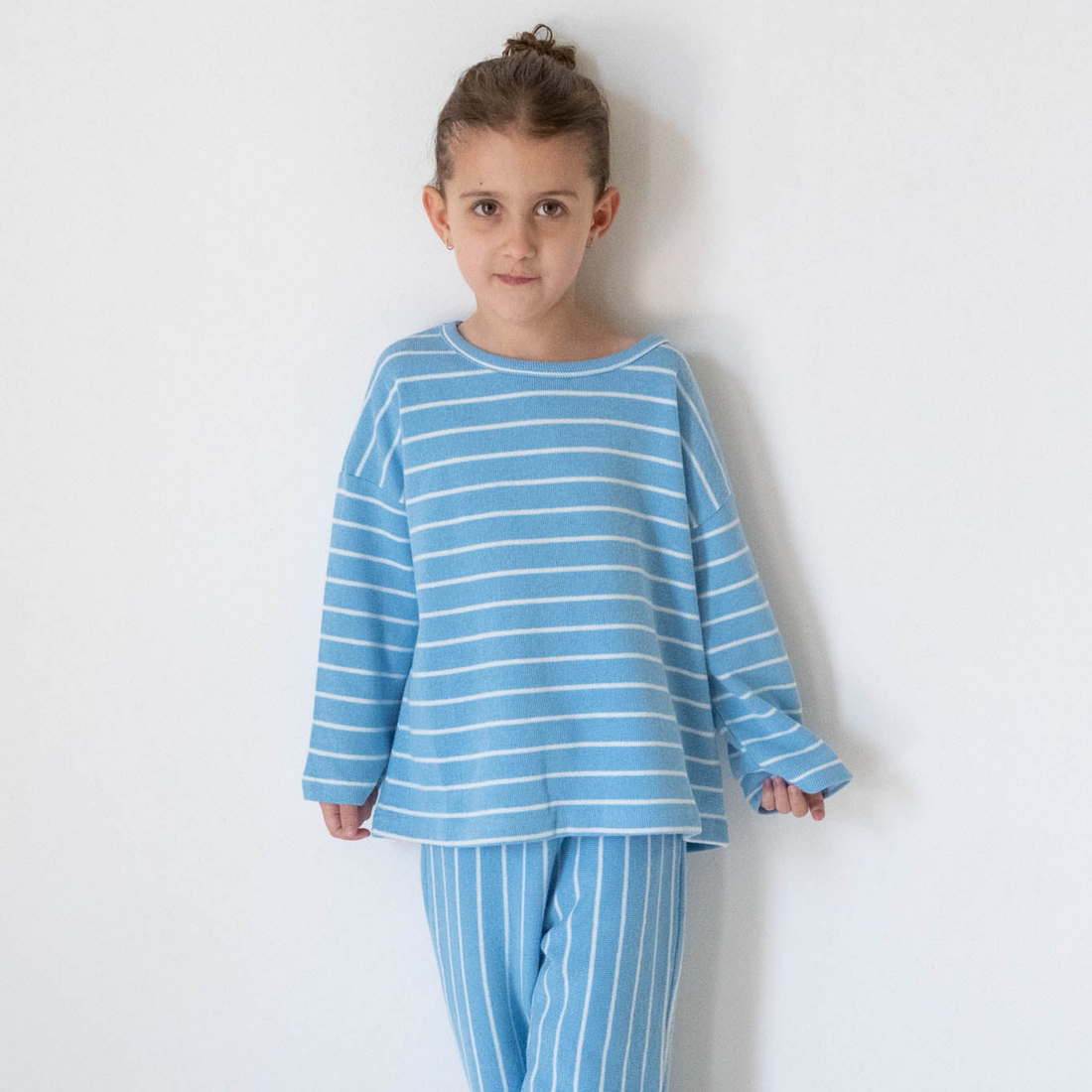 Alma Cotton Stripe Long Sleeve Set - Blue/White Stripe