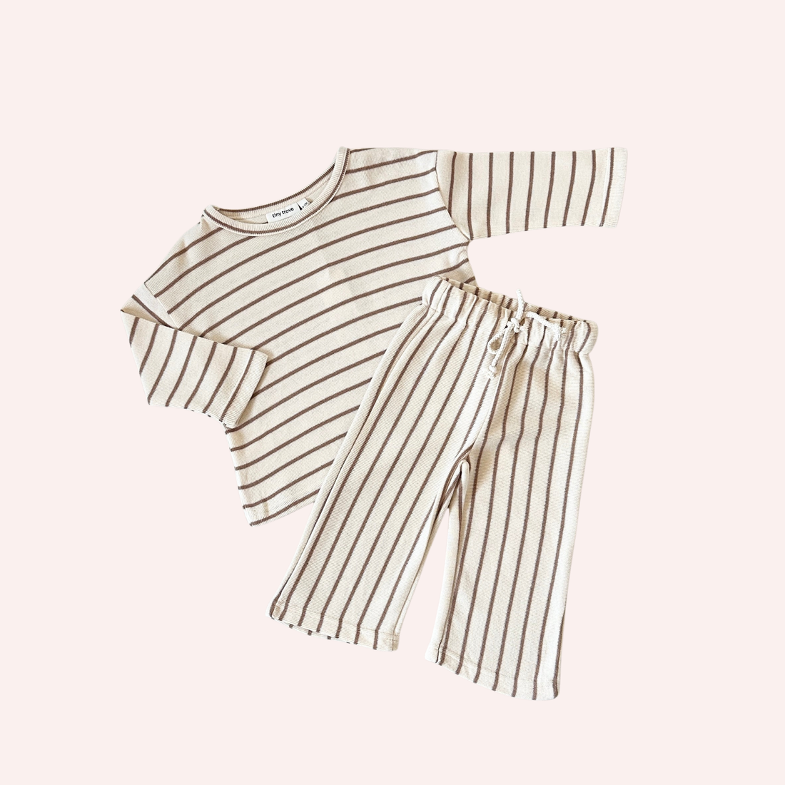 Alma Cotton Stripe Long Sleeve Set - Cream/Latte Stripe