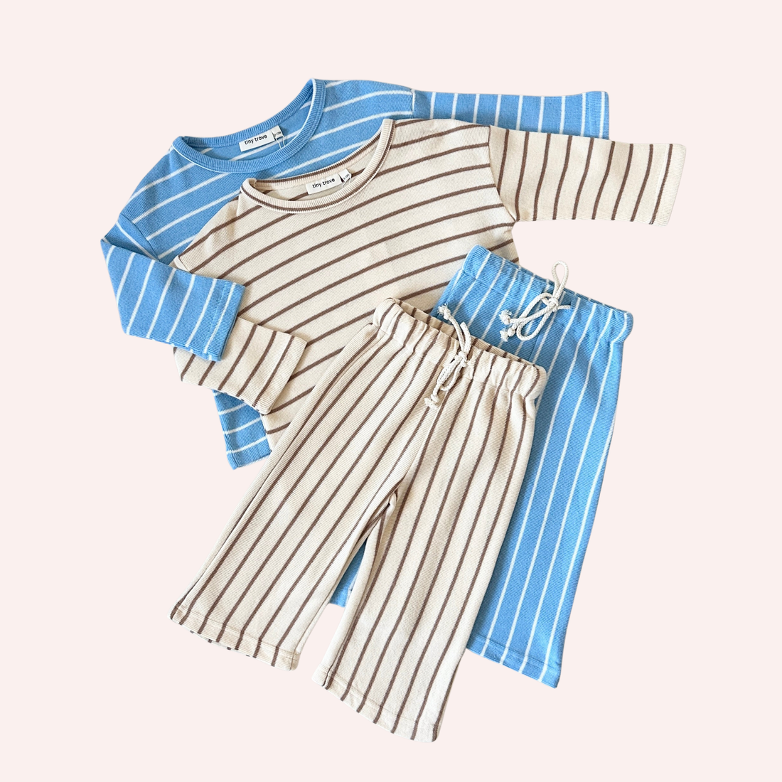 Alma Cotton Stripe Long Sleeve Set - Cream/Latte Stripe