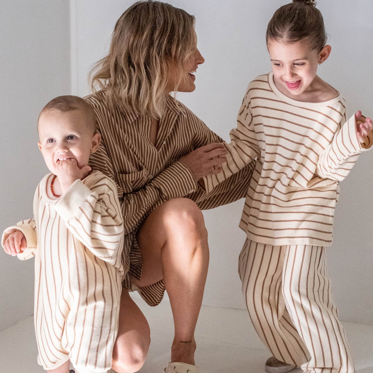Alma Cotton Stripe Long Sleeve Set - Cream/Latte Stripe