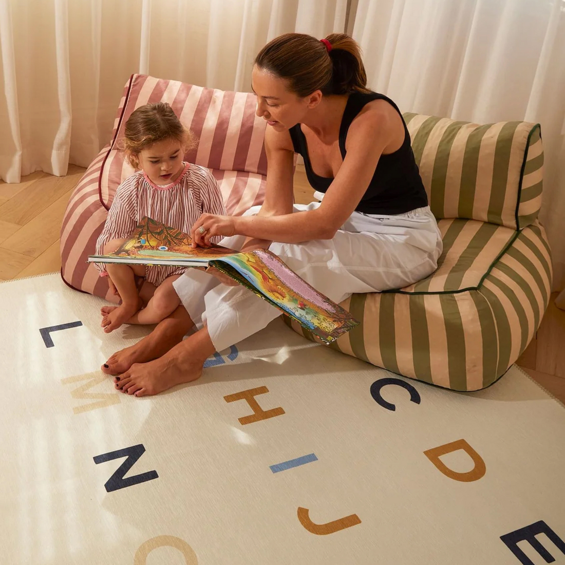 Alphabet Neutral Chenille Rug