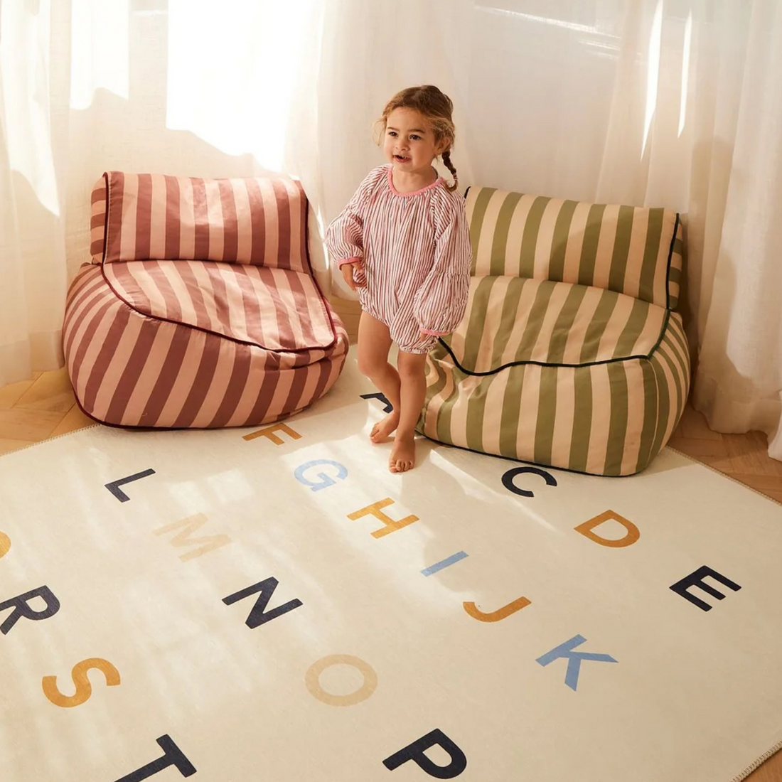 Alphabet Neutral Chenille Rug