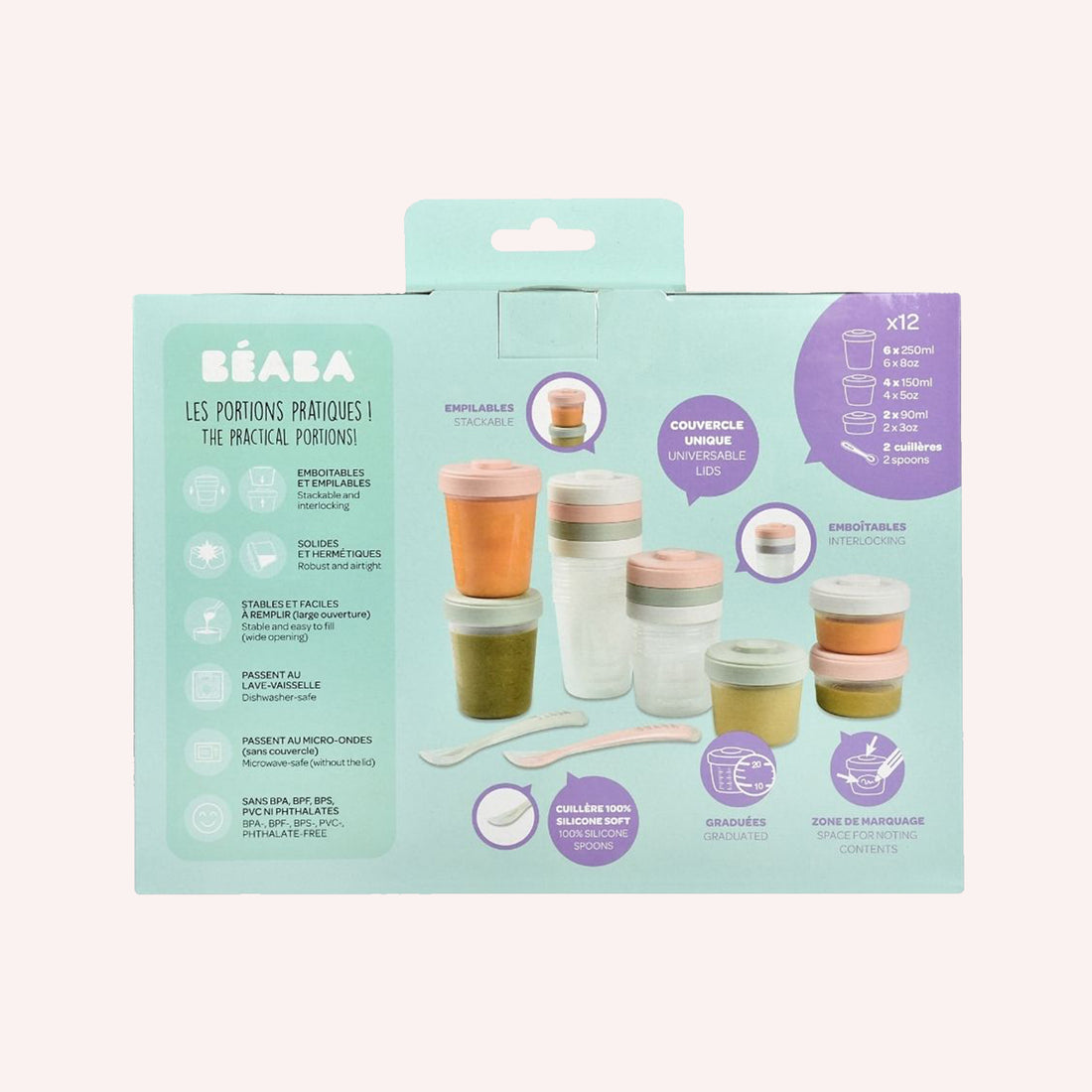 Beaba - Clip Portions Meal & Food Storage Pack - Eucalyptus