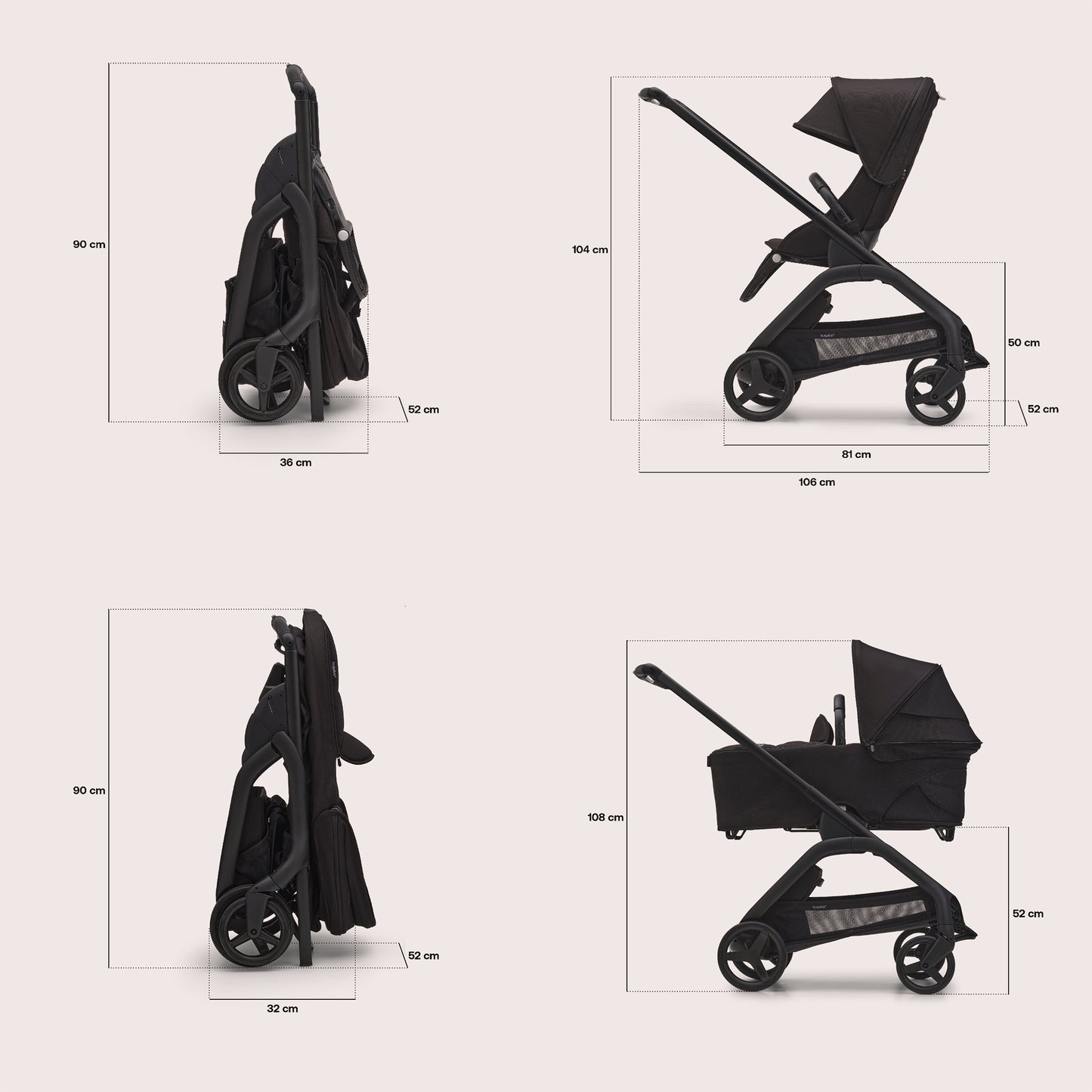 Bugaboo Dragonfly Bassinet and Seat Pram - Black/Midnight Black