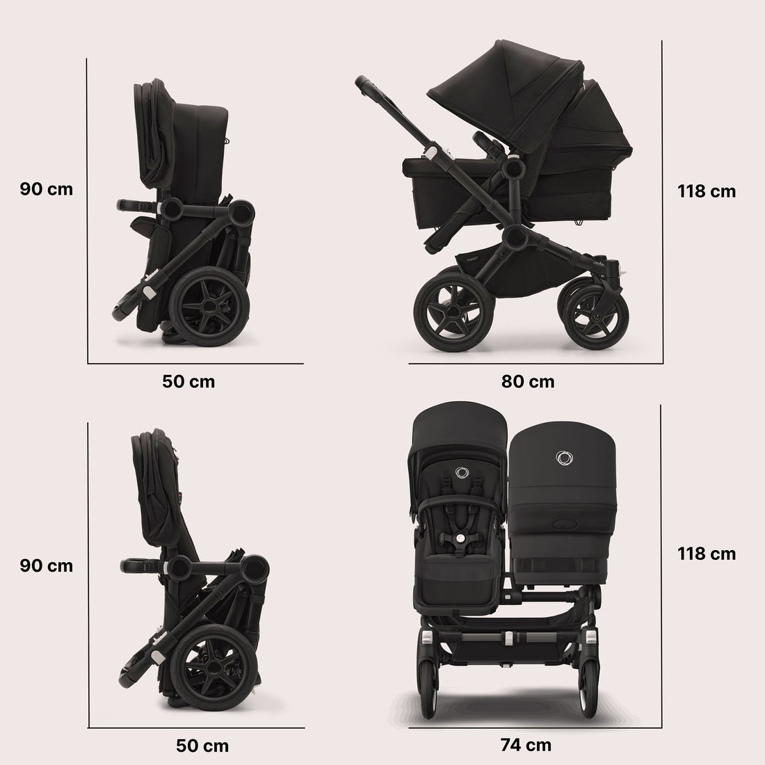 Bugaboo Donkey 5 Duo Bassinet and Seat Pram - Black/Desert Taupe