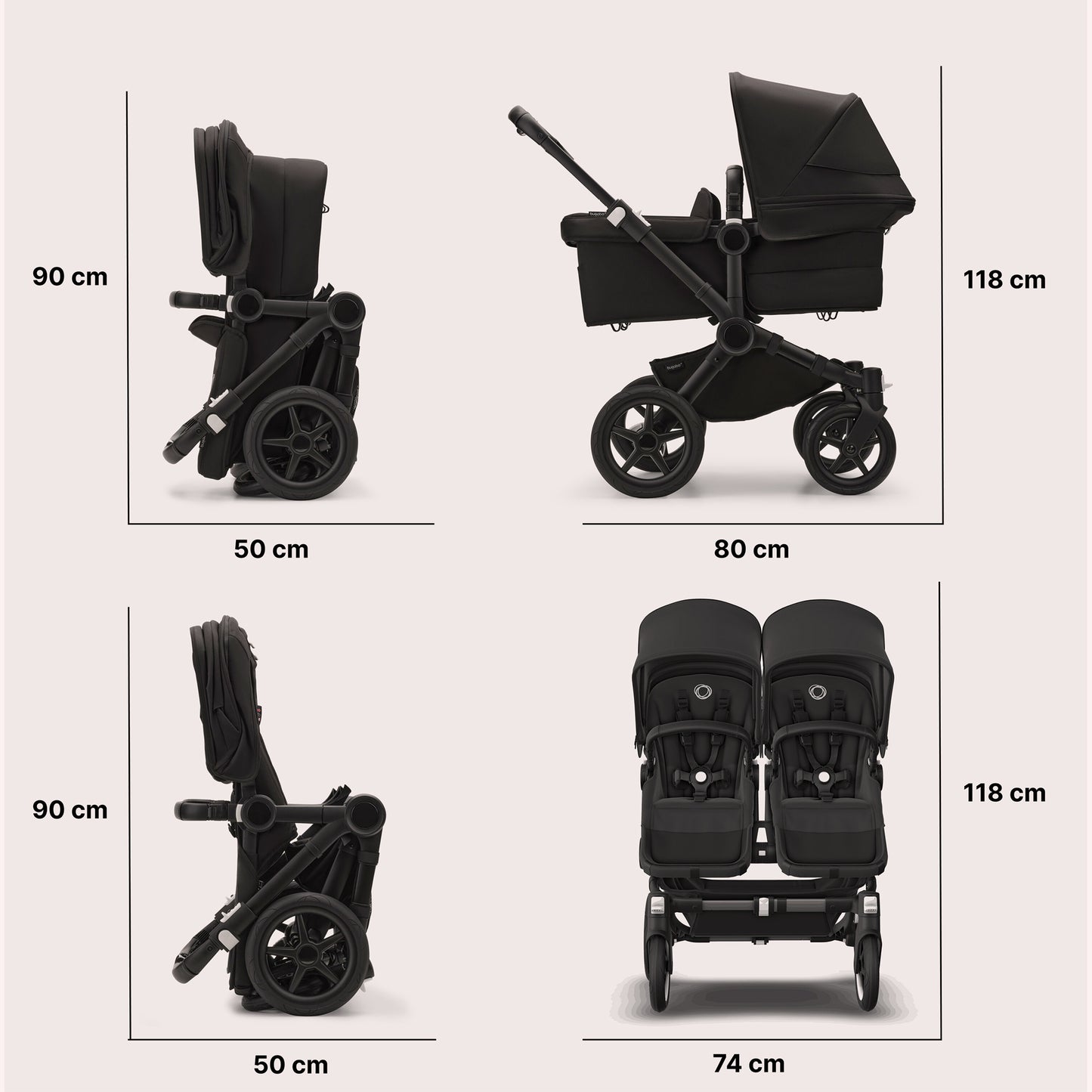 Bugaboo Donkey 5 Twin Bassinet and Seat Pram - Black/Desert Taupe