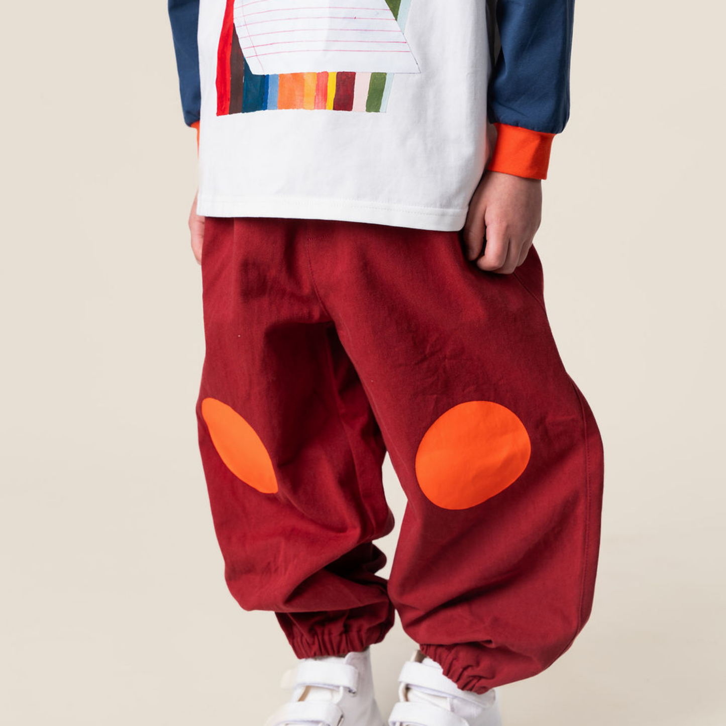 Burgundy Barrel Pants - Orange Knees