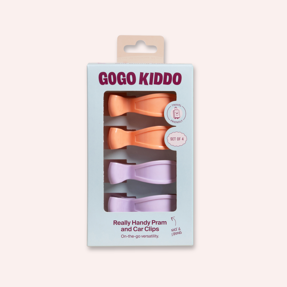 Really Handy Pram and Car Clips 4-Pack - Lilac/Peach