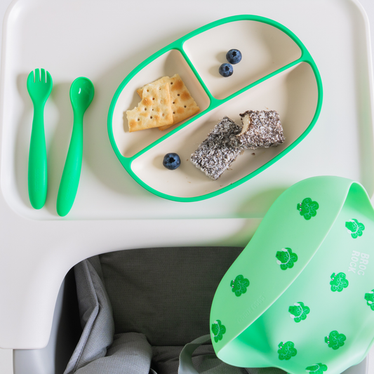 Fun Firsts Feeding Set Silicone - Broc Rock Green