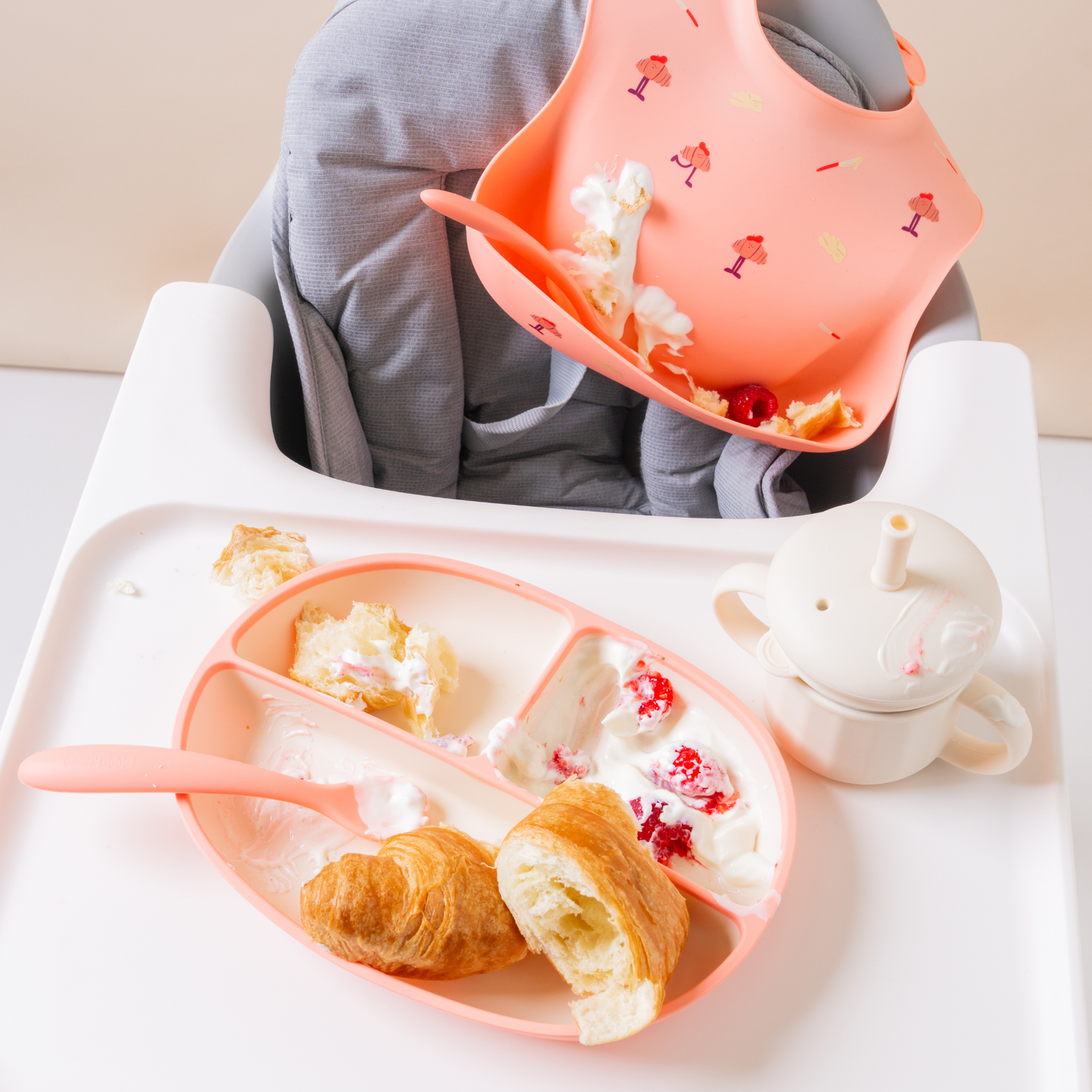 Fun Firsts Feeding Set Silicone - Croissant Peach
