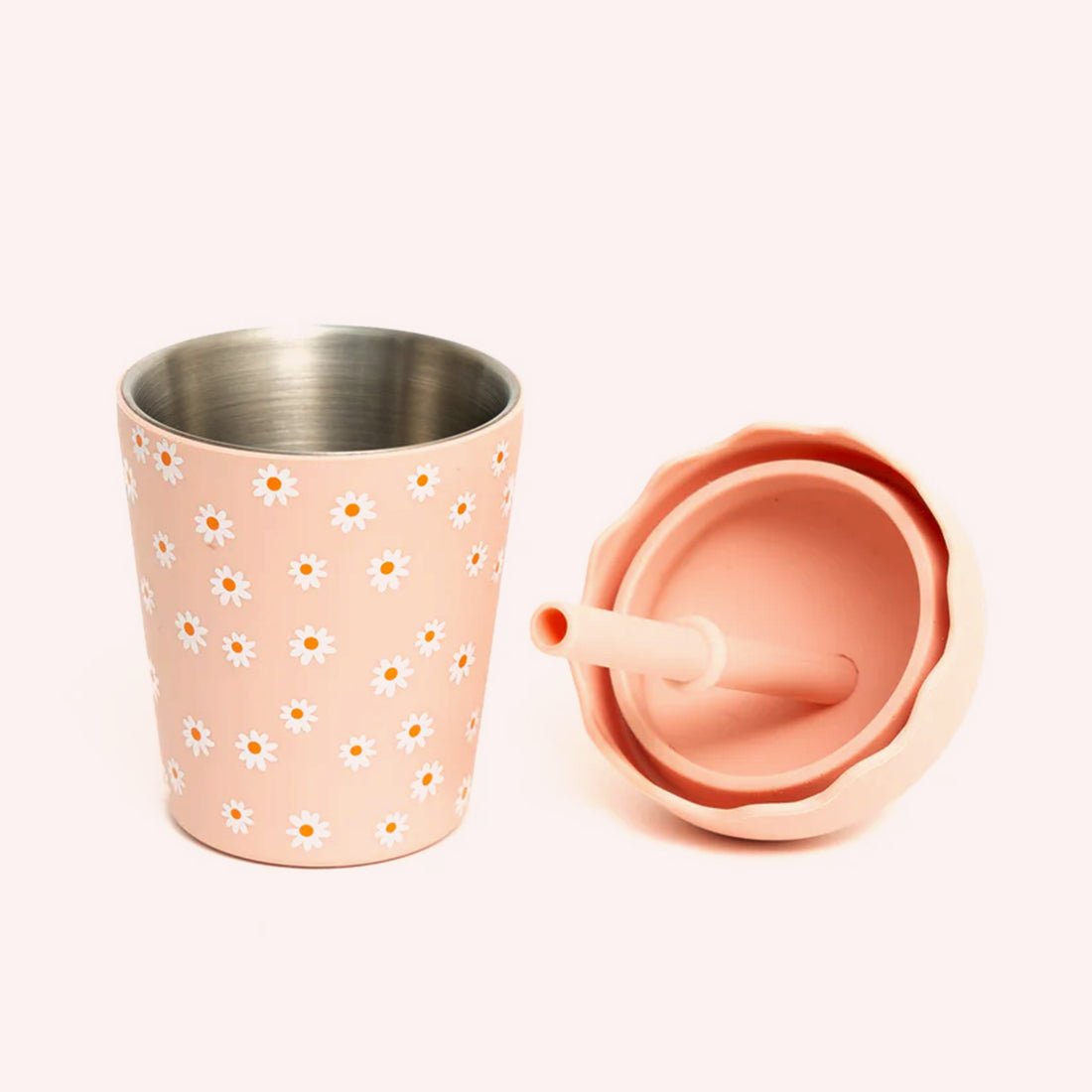 Mini Smoothie Cup & Straw - Pink Daisy