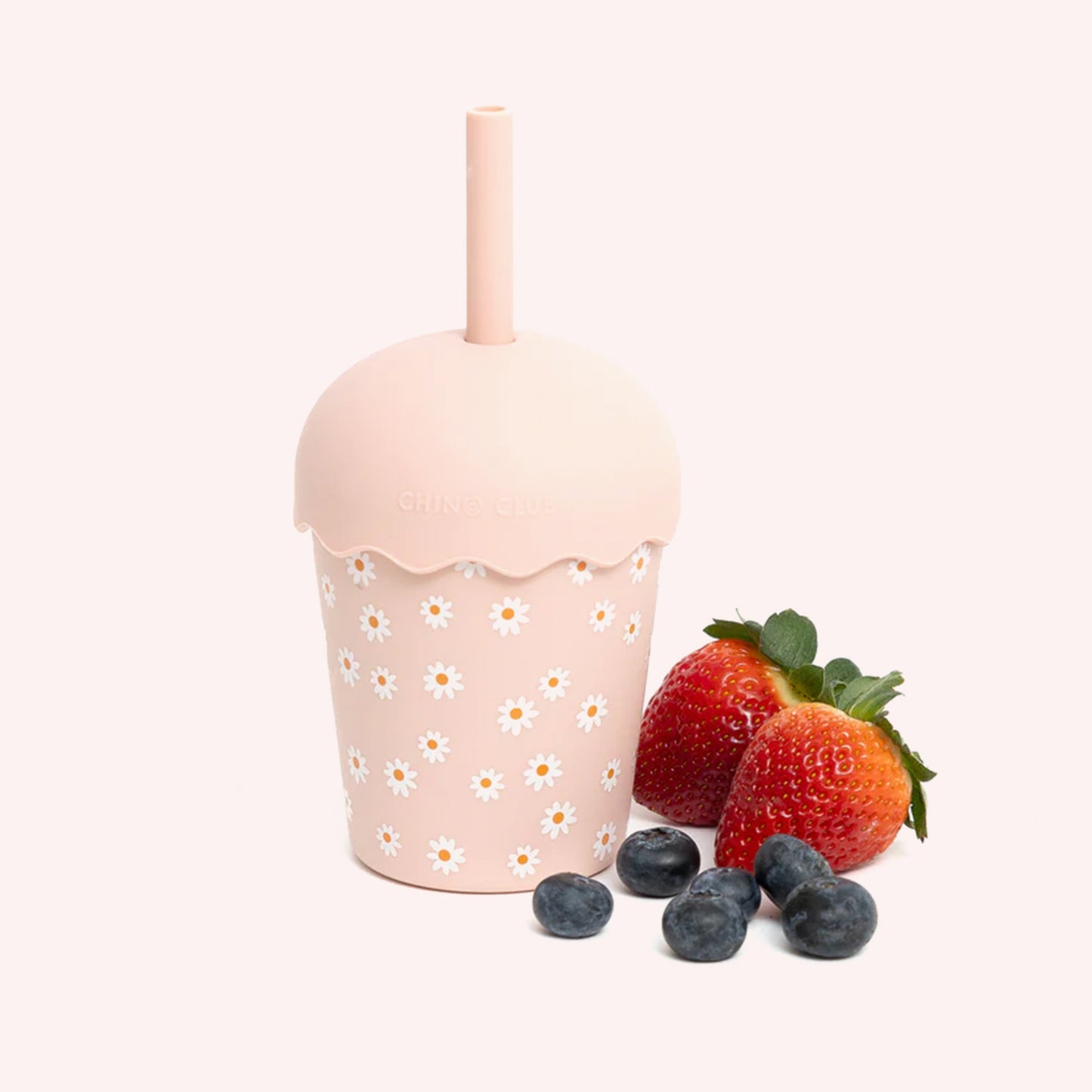 Mini Smoothie Cup & Straw - Pink Daisy